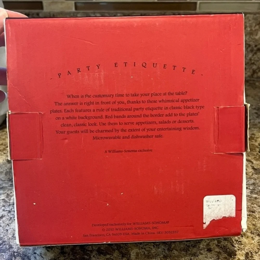 Williams Sonoma Party Etiquette Appetizer Plates Set of 4 NIB